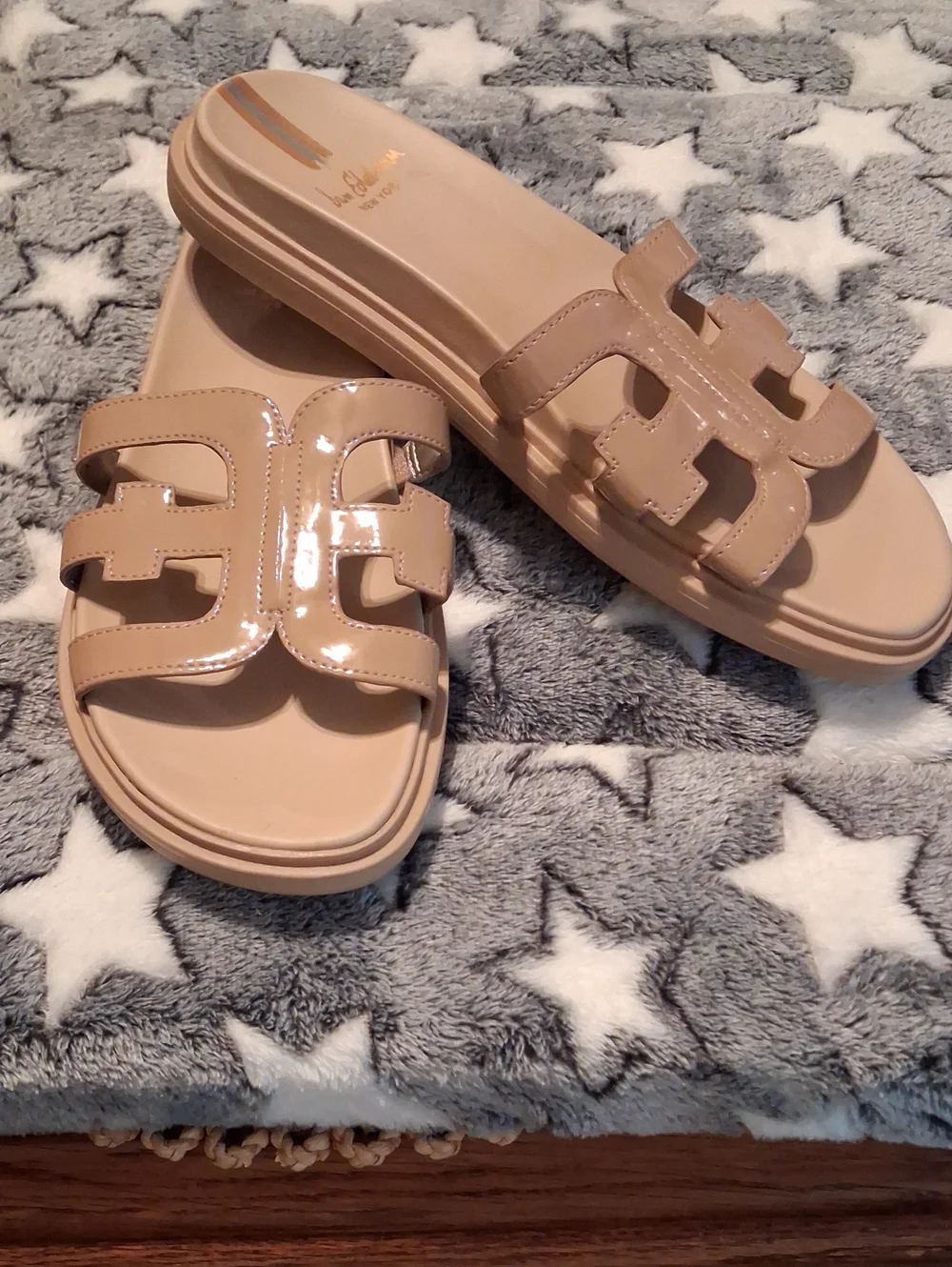 Sam Edelson Patent Leather Nude Slide Sandals - Women Size 11